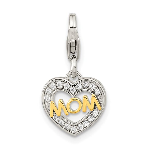 Auriga Fine Jewelry 925 Sterling Silver Gold-plated CZ MOM Heart Charm for Women with Fancy Lobster Clasp (L - 0.86 inch, W - 11 inch)
