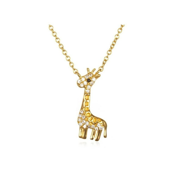 Auriga Fine Jewelry 925 Sterling Silver Gold-plated CZ and Enamel Giraffe Necklace with 2 Inch extension for Women 16"