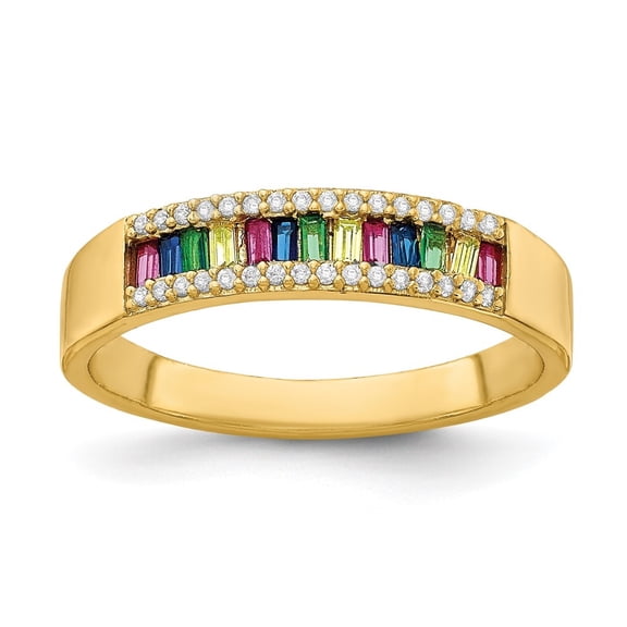 Auriga Fine Jewelry 925 Sterling Silver Gold-plated Colorful Baguette and White CZ Ring for Women Size 6
