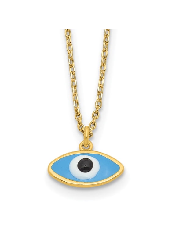 Fine Jewelry 925 Sterling Silver Gold-plated Enamel Evil Eye w/1in Extender Necklace for Women 17"