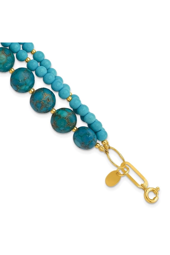 Fine Jewelry 925 Sterling Silver Gold-plated Recon Zircon and Turquoise 8inch Bracelet for Women