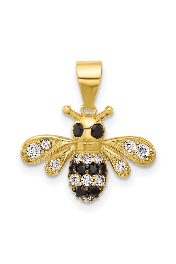 Fine Jewelry 925 Sterling Silver Gold-tone Black Rhodium-plated Bee with CZ Pendant for Women (L - 0.69 inch, W - 16.9 inch)