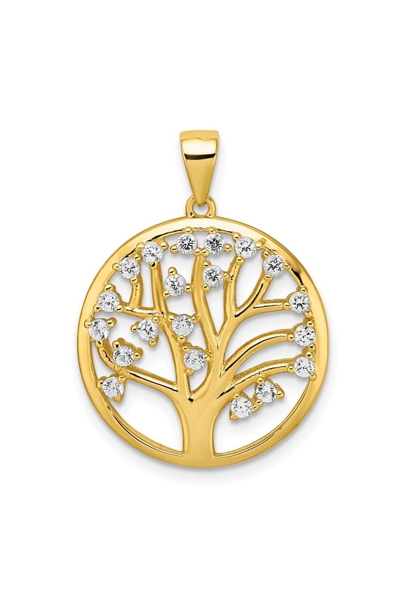 Fine Jewelry Mother's Day Gift 925 Sterling Silver Gold-tone Created White Sapphire Tree of Life Pendant for Women