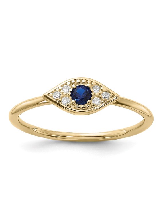 Fine Jewelry 925 Sterling Silver Gold-tone Synthetic Blue Spinel CZ Evil Eye Ring for Women Size 6
