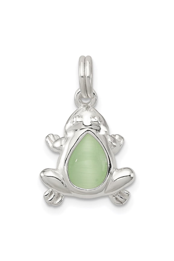 Fine Jewelry 925 Sterling Silver Green Cats Eye Frog Charm for Women L - 19mm, W - 13mm