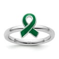 thumbnail image 1 of Auriga Fine Jewelry 925 Sterling Silver Green Enameled Awareness Ribbon Ring for Women Size 7, 1 of 6