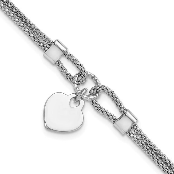 Auriga Fine Jewelry 925 Sterling Silver Heart Dangle Bracelet 6.5" 1.5" ext. Valentine's Day Gift for Women