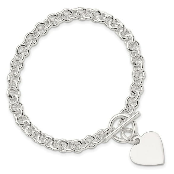 Auriga Fine Jewelry 925 Sterling Silver Heart Link Toggle Bracelet 7.75 inch for Women