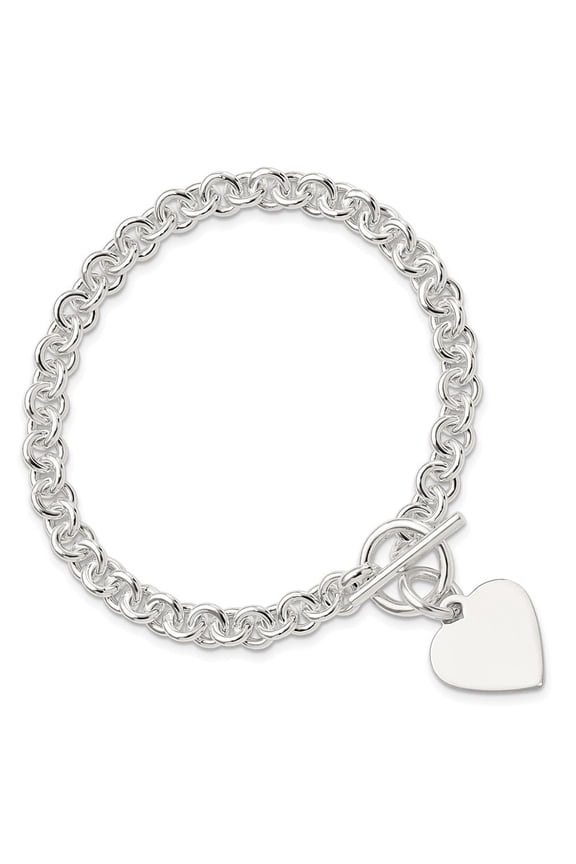 Fine Jewelry 925 Sterling Silver Heart Link Toggle Bracelet 7.75 inch for Women