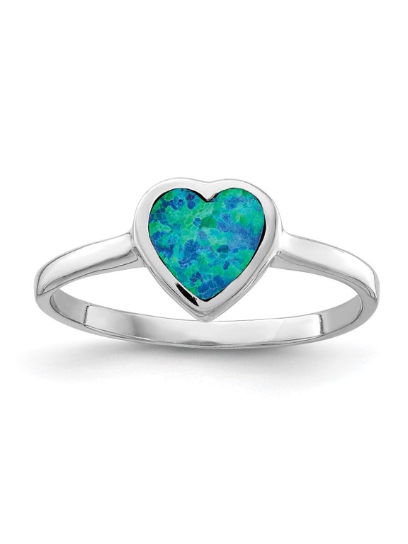 Fine Jewelry 925 Sterling Silver Heart Opal Ring Size 8 for Women