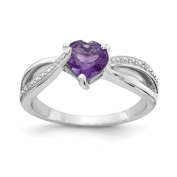 Auriga Fine Jewelry 925 Sterling Silver Heart Shaped Amethyst and Diamond Ring Size 7for Women