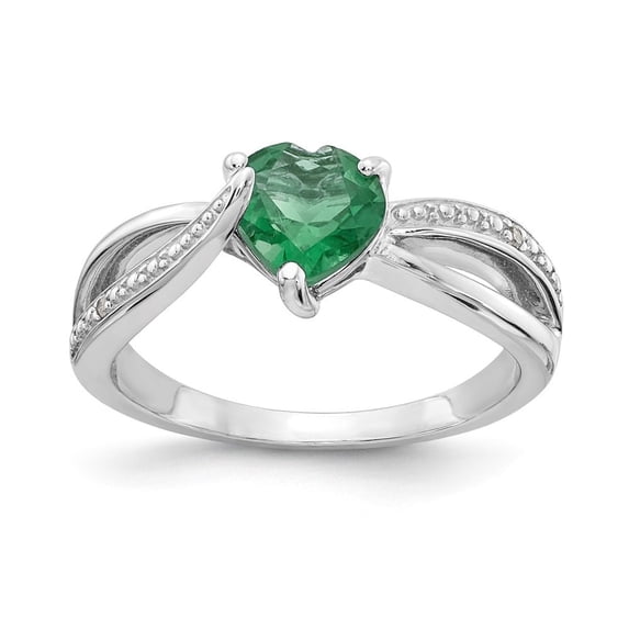 Auriga Fine Jewelry 925 Sterling Silver Heart-cut Created Emerald and Diamond Ring Size 8 Valentine's Day Gift for Women