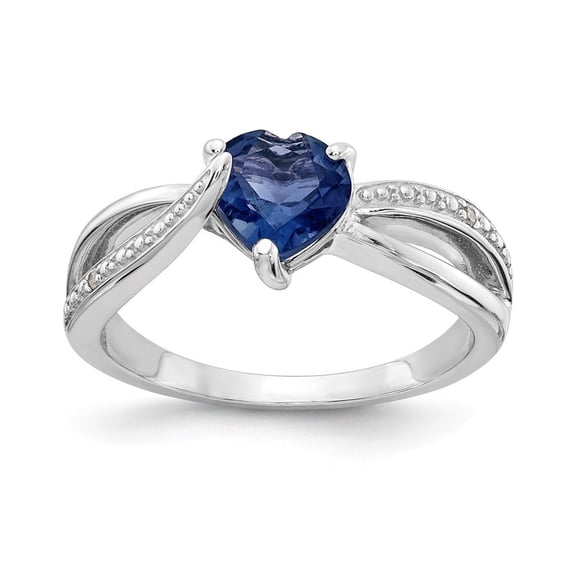 Auriga Fine Jewelry 925 Sterling Silver Heart-cut Created Sapphire and Diamond Ring Size 7 Valentine's Day Gift for Women