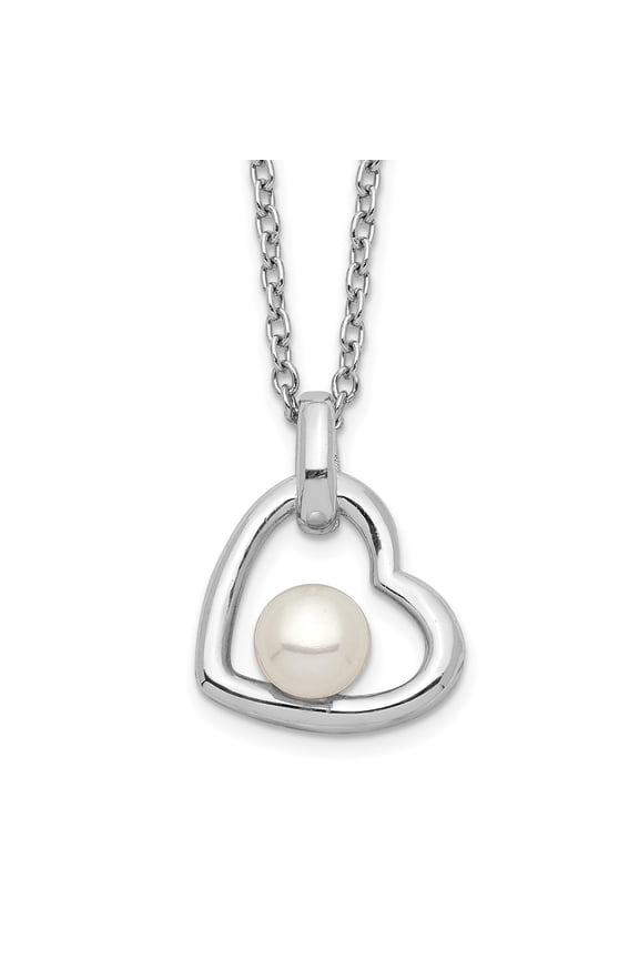 Fine Jewelry 925 Sterling Silver Heart with 4-5 mm White Button FWC Pearl 17" Necklace 17" for Women