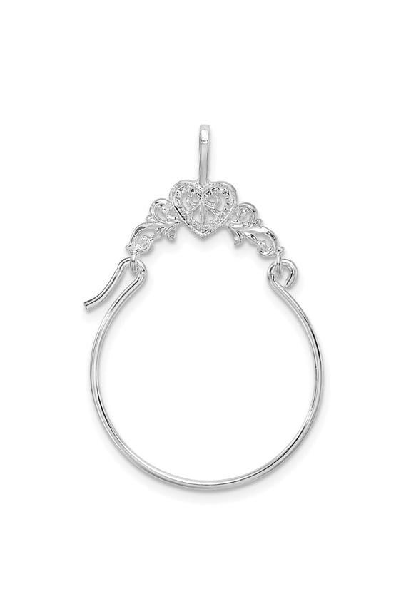 Fine Jewelry 925 Sterling Silver Heart with Scroll Charm Holder (L - 28.5 mm) for Women