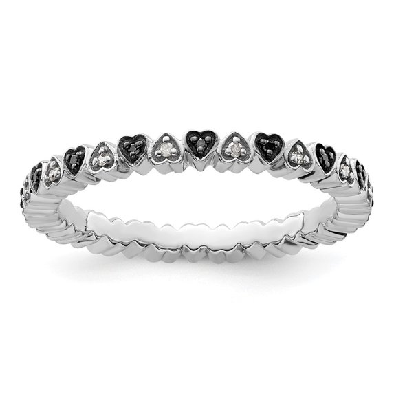 Auriga Fine Jewelry 925 Sterling Silver Hearts Black & White Diamond Ring Size- 10 Valentine's Day Gift for Women