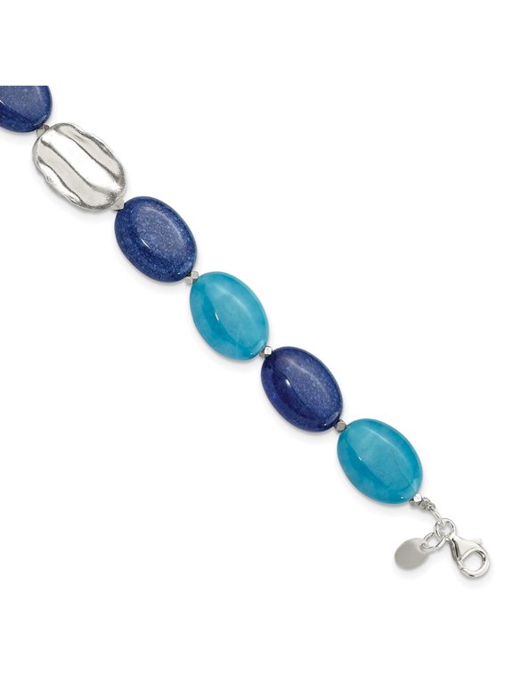 Fine Jewelry 925 Sterling Silver Hematite, Jade, Lapis, Quartz 8inch w/1inch ext Bracelet for Women