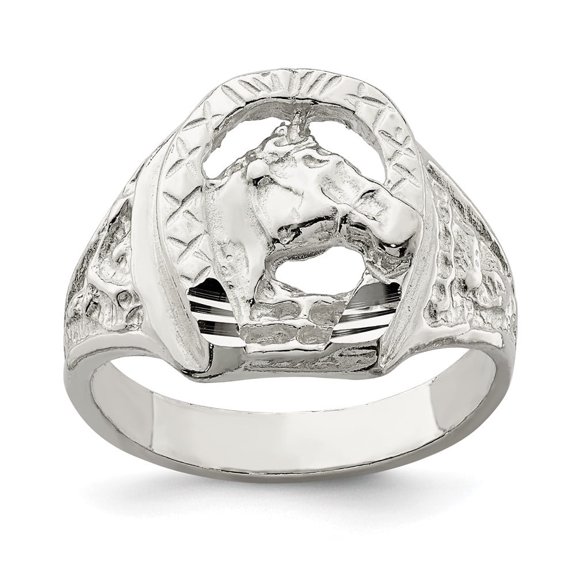 Auriga Fine Jewelry 925 Sterling Silver Horseshoe with Horse Head Ring for Women Size- 11