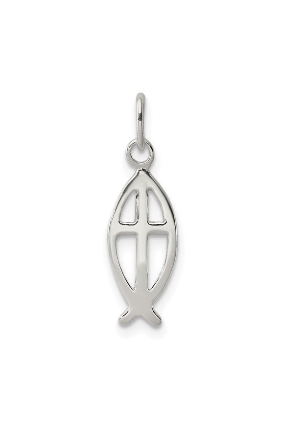 Fine Jewelry 925 Sterling Silver Ichthus Fish Cross Charm Pendant for Women(L-18mm, W-6mm)