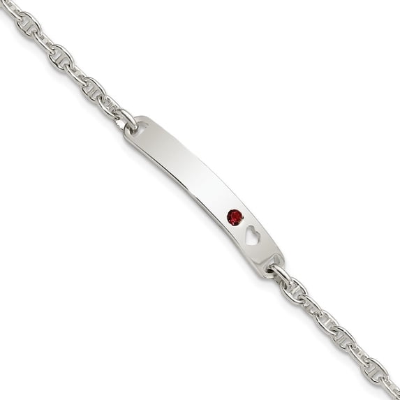 Auriga Fine Jewelry 925 Sterling Silver Id with Red Zirconia Heart Bracelet 7.5inch for Women