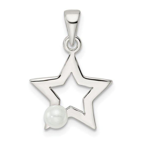 Auriga Fine Jewelry 925 Sterling Silver Imitation Pearl Star Pendant for Women (L-22.49mm, W-14.6mm)