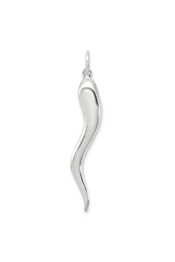 Fine Jewelry 925 Sterling Silver Italian Horn Pendant for Women (Length - 40 mm, Width - 6 mm)