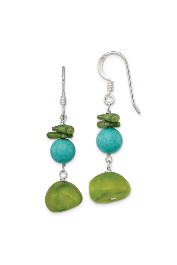 Fine Jewelry 925 Sterling Silver Jade/Green Coral/Blue Dyed Howlite Dangle Earrings for Women (L -37mm, W - 14mm)