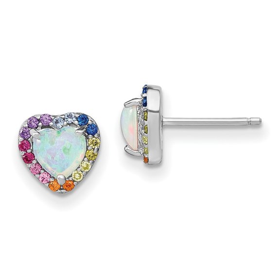 Auriga Fine Jewelry 925 Sterling Silver LG Opal and Colorful CZ Heart Stud Earrings for Women