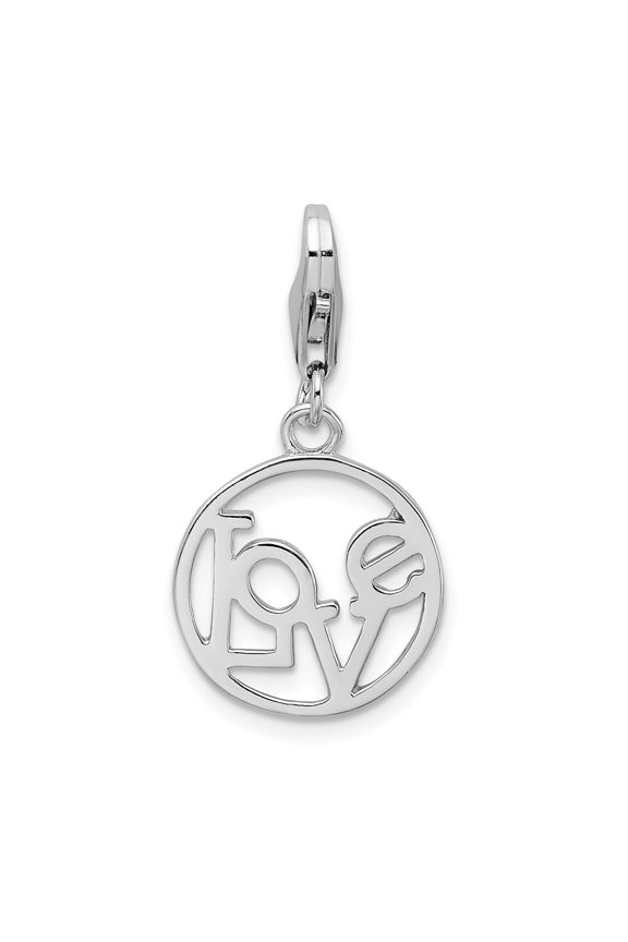 Fine Jewelry 925 Sterling Silver LOVE in Open Circle Charm for Women (L - 36mm, W - 14mm)
