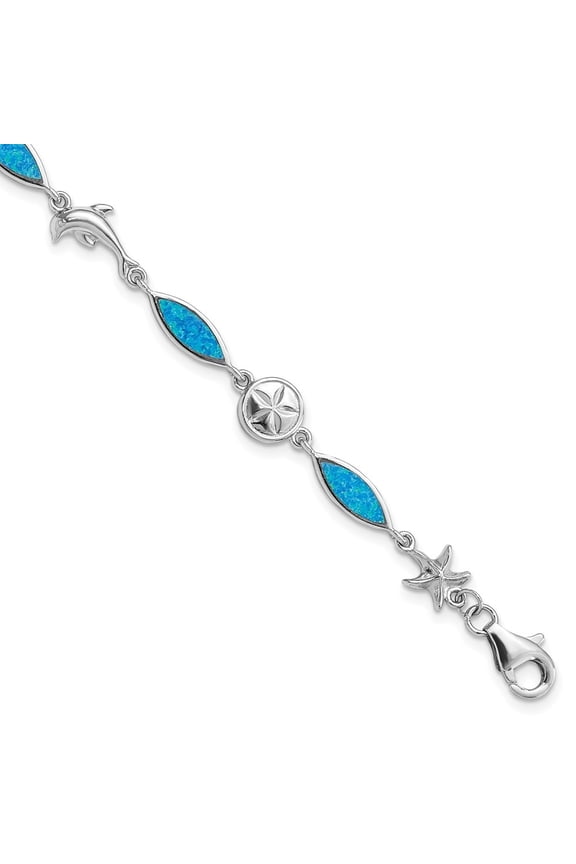 Fine Jewelry 925 Sterling Silver Lab Created Opal Sea Life Bracelet 7 inch for Women