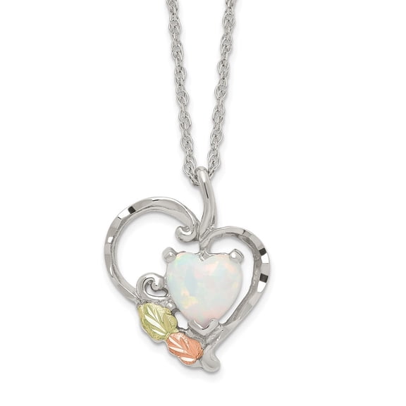 Auriga Fine Jewelry 925 Sterling Silver Lab Created White Opal Heart Clasp Necklace 18" for Women