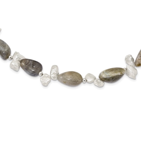 Auriga Fine Jewelry 925 Sterling Silver Labradorite and FWC Keshi Pearl w/2in Ext. Fancy Necklace for Women 18"