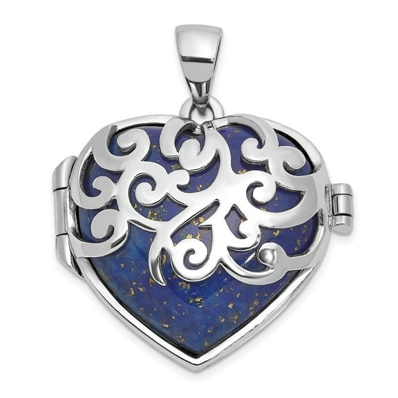 Auriga Fine Jewelry 925 Sterling Silver Lapis Lazuli Heart 23mm Locket (L- 32mm, W- 26mm) for Women