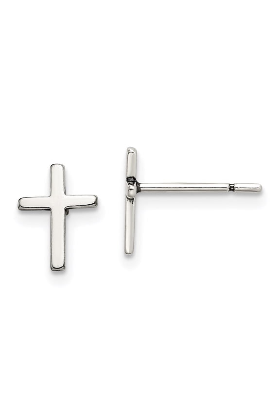 Fine Jewelry 925 Sterling Silver Latin Cross Stud Earrings for Women (L - 10mm, W - 7mm)