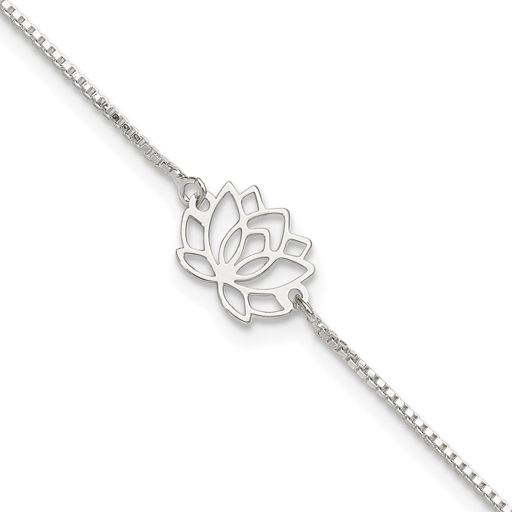 Auriga Fine Jewelry 925 Sterling Silver Lotus with Blue Fabric Tassel 9inch Plus 1in ext. Anklet for Women