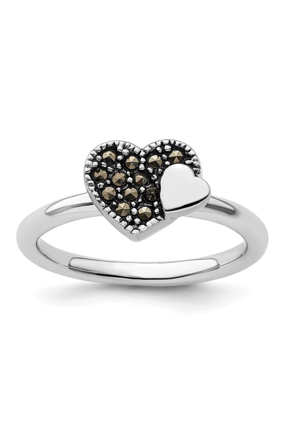 Fine Jewelry 925 Sterling Silver Marcasite Heart Ring Size 8for Women