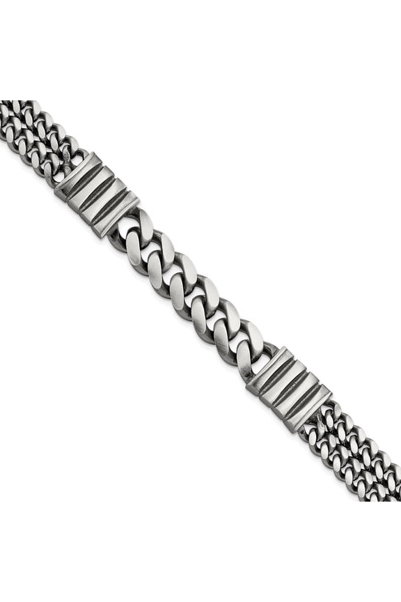 Fine Jewelry 925 Sterling Silver Men's Antiqued Brush Double Curb Bracelet 8.5 inch
