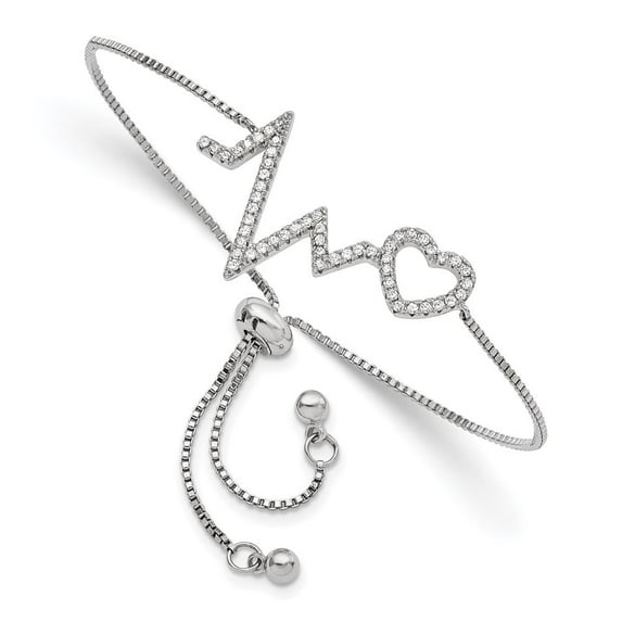 Auriga Fine Jewelry 925 Sterling Silver Micro Zirconia Heartbeat Bolo Bracelet for Women