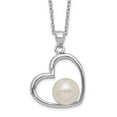 thumbnail image 1 of Auriga Fine Jewelry 925 Sterling Silver Open Heart with 7-8 mm White Button FWC Pearl 17" Necklace 17" for Women, 1 of 7