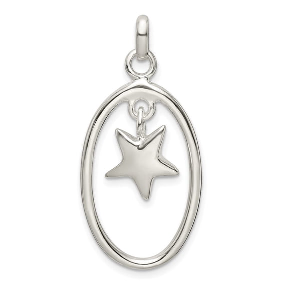 Auriga Fine Jewelry 925 Sterling Silver Oval Dangle Star Pendant for Women (Length - 31.5mm, Width - 17mm)