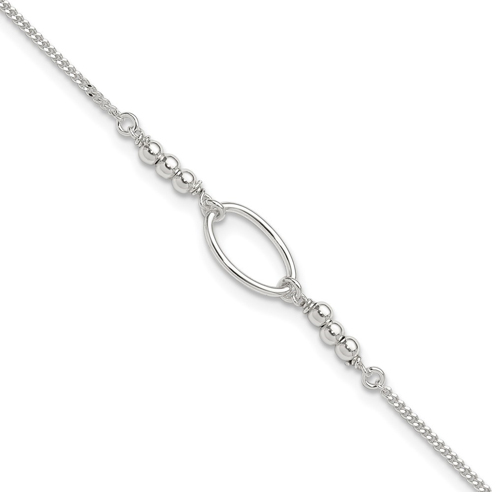 Auriga Fine Jewelry 925 Sterling Silver Oval and Beaded 9in Plus 1in ext. Anklet for Women