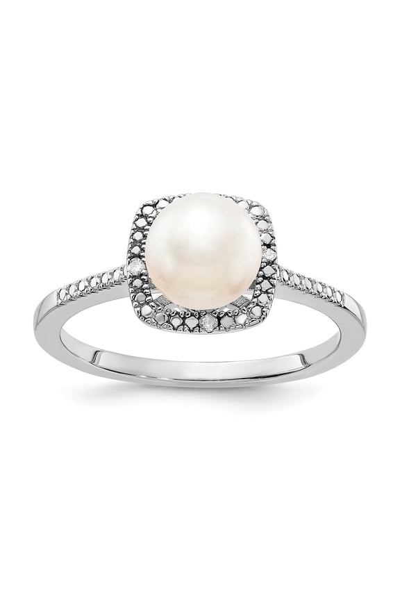 Fine Jewelry 925 Sterling Silver Pearl and Diamond Ring for Women Size 7