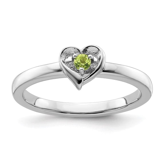 Auriga Fine Jewelry 925 Sterling Silver Peridot Heart Ring Size 8for Women