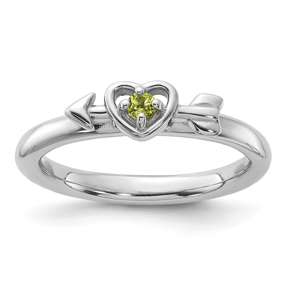 Auriga Fine Jewelry 925 Sterling Silver Peridot Heart with Arrow Ring Size 10 Valentine's Day Gift for Women
