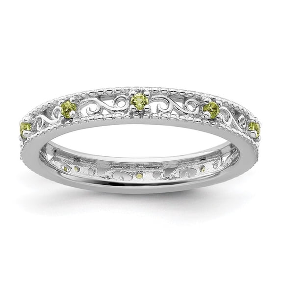 Auriga Fine Jewelry 925 Sterling Silver Peridot Ring for Women Size 7