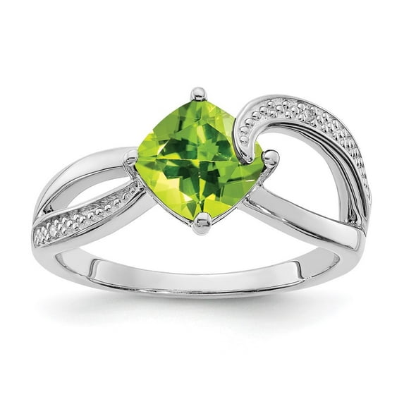 Auriga Fine Jewelry 925 Sterling Silver Peridot and Diamond Ring for Women Size 9