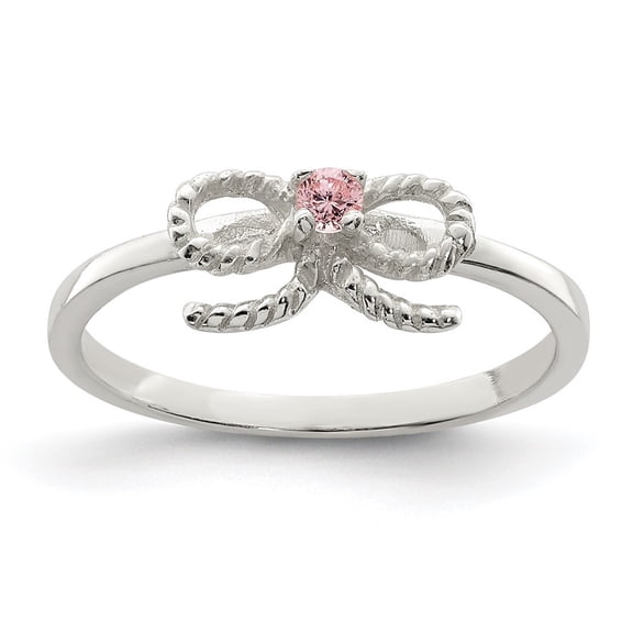 Auriga Fine Jewelry 925 Sterling Silver Pink Cubic Zirconia Bow Ring Size 3