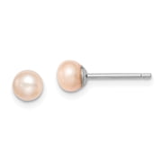 Auriga Fine Jewelry 925 Sterling Silver Pink FWC Button Pearl Stud Earring for Women L -4 to 5mm, W -4 to 5mm