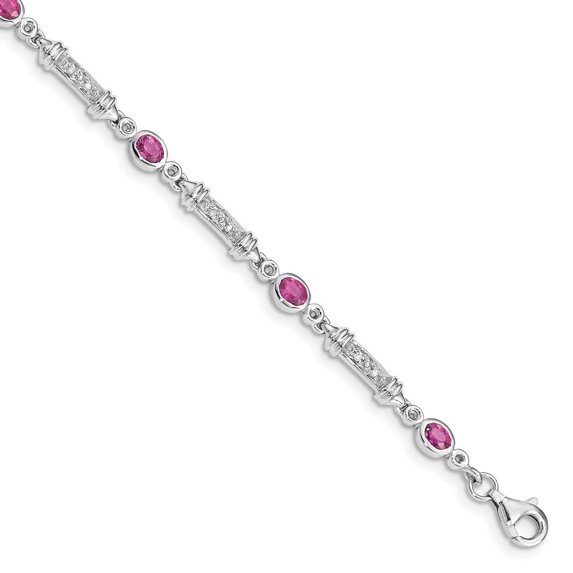 Auriga Fine Jewelry 925 Sterling Silver Pink Tourmaline and Diamond Bracelet 7 inch for Women(L- 7inch, W- 4mm)
