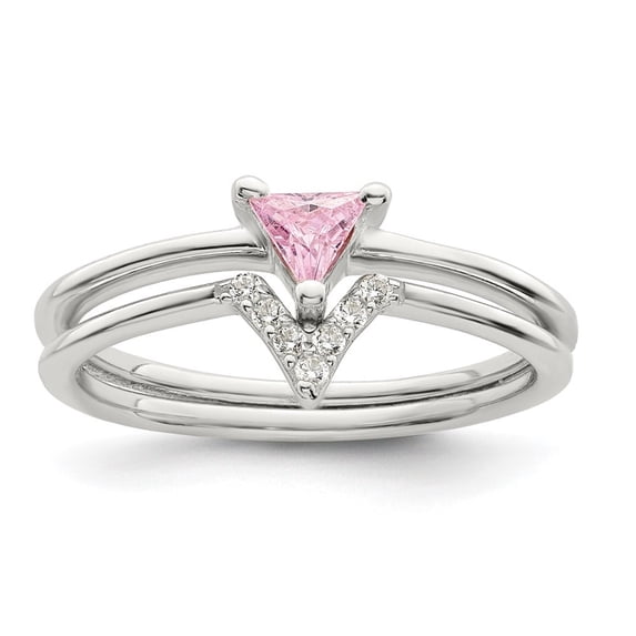 Auriga Fine Jewelry 925 Sterling Silver Pink Trillion and White Cubic Zirconia Ring Size 7 for Women